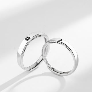 Buddha Gift 925 Sterling Silver Sun Moon Protection Adjustable Couple Ring