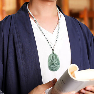 Buddha Gift Natural Jade Avalokitesvara Amulet Wealth Necklace Pendant