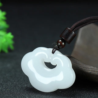 Buddha Gift Tianshan Jade Golden Silk Jade Chinese Lock Charm Abundance Necklace Pendant