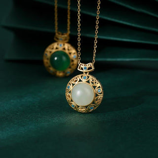 Buddha Gift 925 Sterling Silver Green Chalcedony Hetian White Jade Strength Necklace Pendant