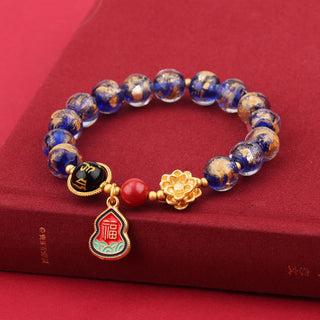 Buddha Gift Tibet Om Mani Padme Hum Fu Character Gourd Charm Lotus Liuli Glass Bead Luck Bracelet