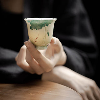 Buddha Gift Koi Fish Lotus Leaf Pattern Ceramic Teacup Kung Fu Tea Cup 65ml