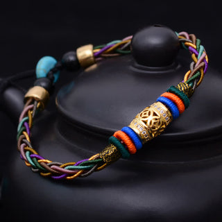 Buddha Gift Tibetan Handmade Eight Thread Knot Copper Coin Luck Weave String Bracelet