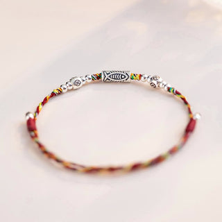 Buddha Gift 925 Sterling Silver Luck Koi Fish Braided Colorful String Bracelet Anklet