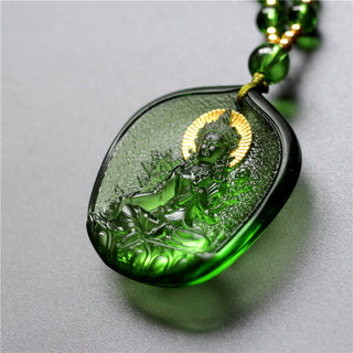 Buddha Gift Tibetan Green Tara Buddha Gold Plated Liuli Crystal Protection Necklace Pendant
