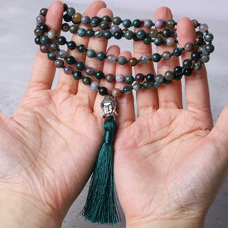 Buddha Gift 108 Mala Beads Indian Agate Buddha Head Cleansing Bracelet