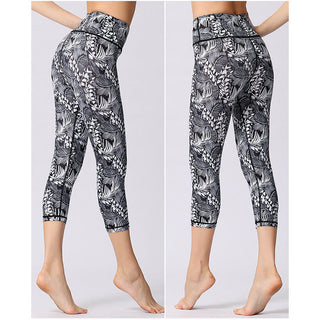 Buddha Gift Leaves Butterfly Print Sports Yoga Cropped Leggings Women's Yoga Capri Pants