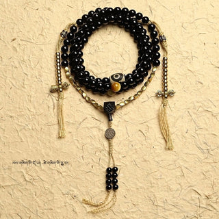 Buddha Gift Tibetan 108 Mala Beads Black Onyx Three-eyed Dzi Beads Protection Bracelet