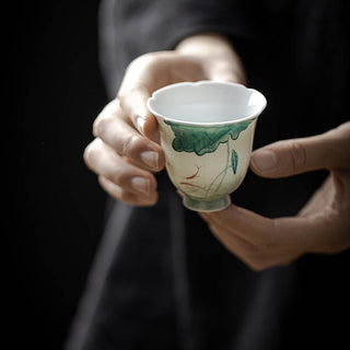 Buddha Gift Koi Fish Lotus Leaf Pattern Ceramic Teacup Kung Fu Tea Cup 65ml