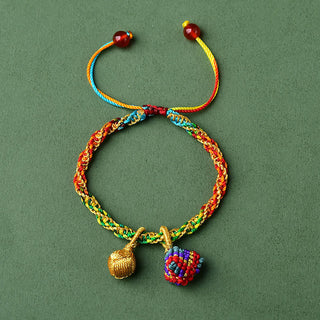Buddha Gift Colorful Rope Luck Handmade Zongzi Golden Ball Charm Bracelet