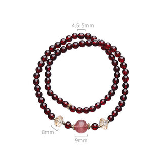 Buddha Gift 14K Gold Plated Natural Garnet Strawberry Quartz Stability Double Wrap Bracelet