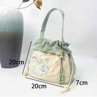 Buddha Gift Suzhou Embroidery Lotus Epiphyllum Magnolia Cotton Linen Tote Crossbody Bag Shoulder Bag Handbag
