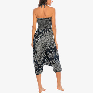 Buddha Gift Two Style Wear Elephant Pattern Loose Smocked Harem Trousers Jumpsuit Women's Yoga Pants