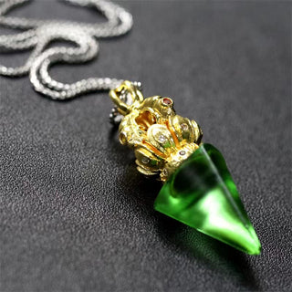 Buddha Gift Tibetan Dorje Vajra 4 Prong Lotus Liuli Crystal Strength Necklace Pendant