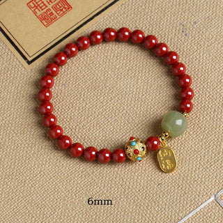 Buddha Gift Cinnabar Green Aventurine Fortune Protection Charm Bracelet