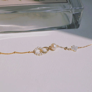 Buddha Gift 14K Gold Plated Pearl Double Peace Buckle Healing Chain Bracelet