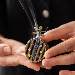 Buddha Gift Small Mini Gourd Fan Pipa Copper Alloy Incense Burner Decoration With Incense