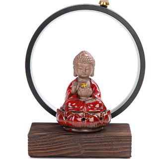 Buddha Gift Buddha Lotus Backflow Smoke Fountain Ceramic Blessing Incense Burner With Light Decoration