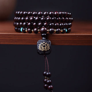 Buddha Gift 108 Mala Beads Tibetan Small Leaf Red Sandalwood Lotus Balance Bracelet