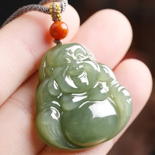 Buddha Gift Laughing Buddha Hetian Jade Abundance Necklace String Pendant