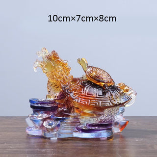 Buddha Gift Feng Shui Dragon Turtle Coins Handmade Liuli Crystal Luck Art Piece Home Office Decoration