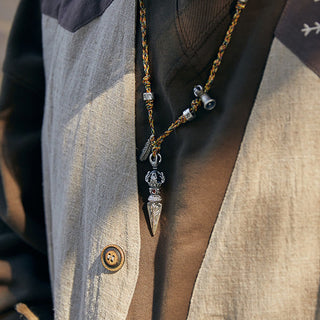 Buddha Gift Tibetan Handmade 925 Sterling Silver Dorje Vajra Om Mani Padme Hum Feather Strength Necklace Pendant