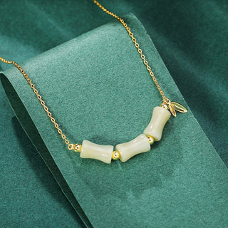 Buddha Gift 925 Sterling Silver Hetian Jade Bamboo Fu Character Prosperity Necklace Pendant Bracelet