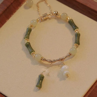 Buddha Gift Jade Bamboo Leaf Lily Of The Valley Pattern Luck Abundance Bracelet