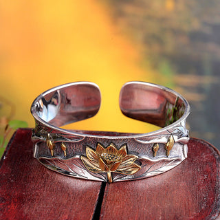 Buddha Gift 925 Sterling Silver Lotus Flower Calm Bracelet Adjustable Bangle
