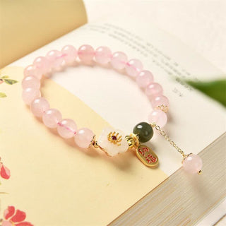Buddha Gift Natural Pink Crystal Jade Flower Warm Love Bracelet