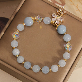 Buddha Gift Aquamarine Pink Crystal Healing Zircon Butterfly Charm Bracelet