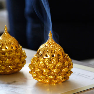 Buddha Gift Gold Pine Cone Pattern Spiritual Rituals Mini Incense Burner Home Tabletop Decor