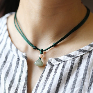 Buddha Gift Natural Round Jade Peace Buckle Lotus Abundance String Necklace Pendant