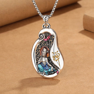 Buddha Gift Avalokitesvara Lotus Design Copper Wealth Necklace Pendant
