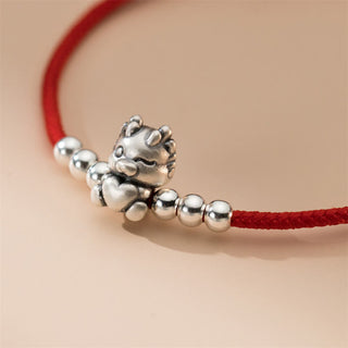 Buddha Gift Handmade 999 Sterling Silver Year of the Dragon Luck Red Bracelet