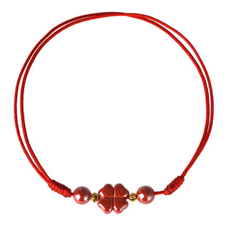 Buddha Gift Four Leaf Clover Cinnabar Blessing Calm String Bracelet Anklet