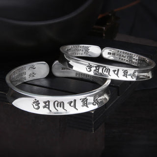 Buddha Gift 999 Sterling Silver Om Mani Padme Hum Heart Sutra Love Peace Bracelet Bangle