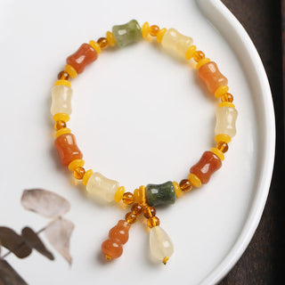 Buddha Gift Natural Golden Silk Jade Gourd Wealth Charm Bracelet
