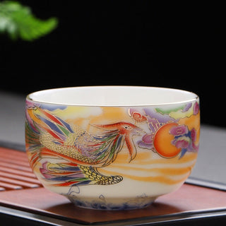 Buddha Gift Dragon Phoenix Auspicious Clouds Sun Ocean Waves Ceramic Teacup Kung Fu Tea Cup