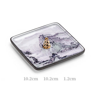Buddha Gift Mountain Lake Flower Leaf Healing Ceramic Plate Tray Stick Incense Burner Decoration