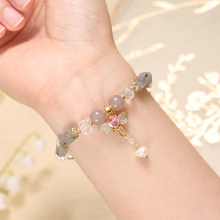 Buddha Gift Amethyst Green Aventurine Strawberry Quartz Positive Elephant Charm Bracelet