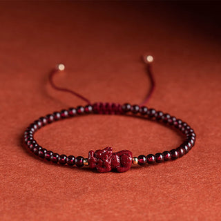 Buddha Gift Garnet Cinnabar PiXiu Blessing Calm String Bracelet