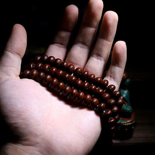 Buddha Gift Natural Tibet 108 Mala Beads Purple Bodhi Seed Three-eyed Dzi Bead Copper Dorje Harmony Bracelet