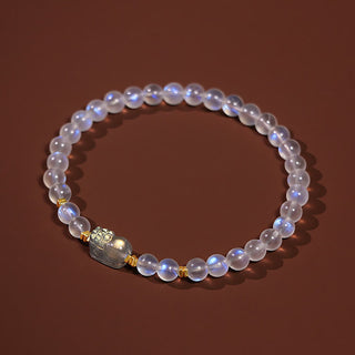 Buddha Gift 925 Sterling Silver Plated Gold Natural Moonstone PiXiu Healing Bracelet