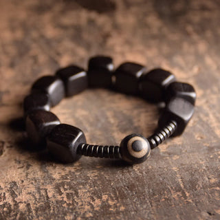 Buddha Gift Tibetan Ebony Wood Dzi Bead Strength Bracelet