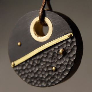 Buddha Gift Handcrafted Round Ebony Wood Copper Peace Necklace Pendant