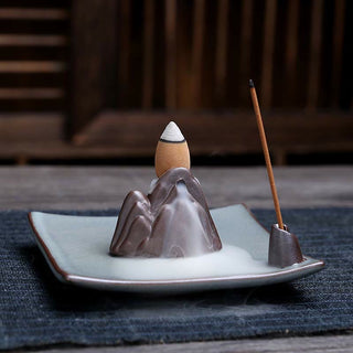 Buddha Gift Lotus Plum Blossom Square Ceramic Spiritual Backflow Incense Burner
