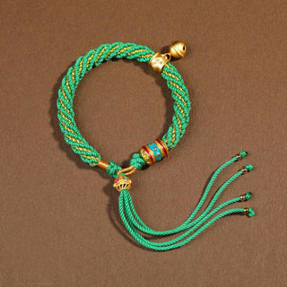 Buddha Gift Tibetan Handmade Luck Protection Thangka Prayer Wheel Bell Charm Braid String Bracelet