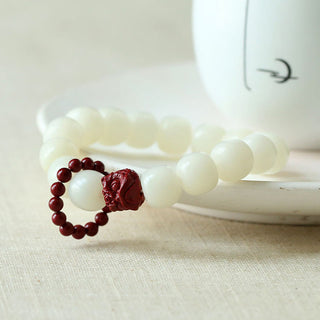 Buddha Gift Natural Bodhi Seed Cinnabar Dancing Lion Charm Wisdom Harmony Wrist Mala