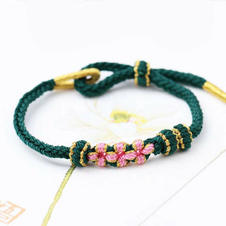 Buddha Gift Handmade Three Peach Blossoms Luck Eight Strands Braided String Bracelet